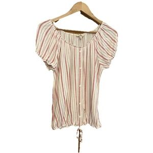 Lavish Women's Shirt Sz XL On Or Off Shoulder White W Red Strips Stretchy Soft